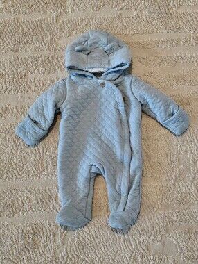 Carter's Light Blue Quilted Hooded Baby Footie with Ear Detail